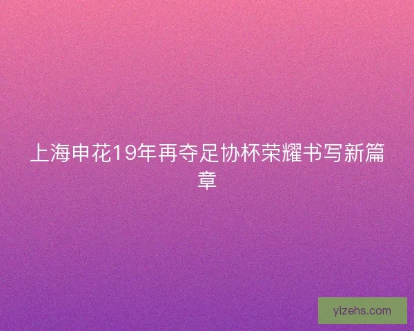 上海申花19年再夺足协杯荣耀书写新篇章