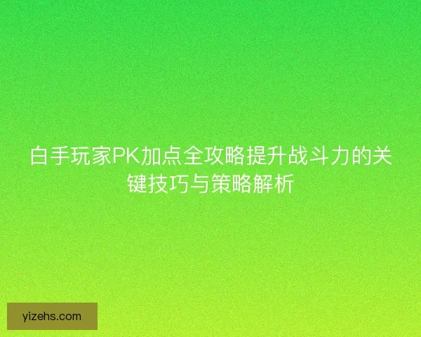 白手玩家PK加点全攻略提升战斗力的关键技巧与策略解析